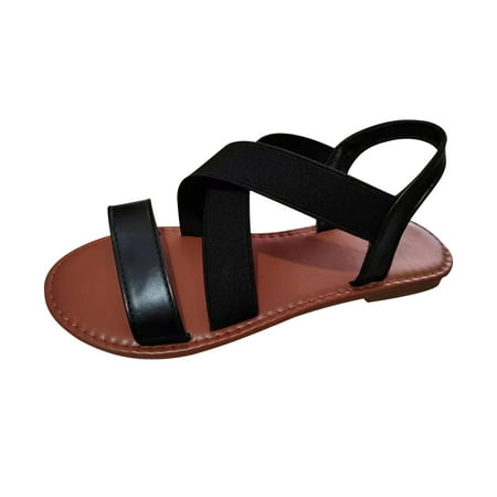 

Funicet Womens Sandals Women s New Summer Elasticated Roman Beach Shoes Open-toed Flat Sandals Black 41