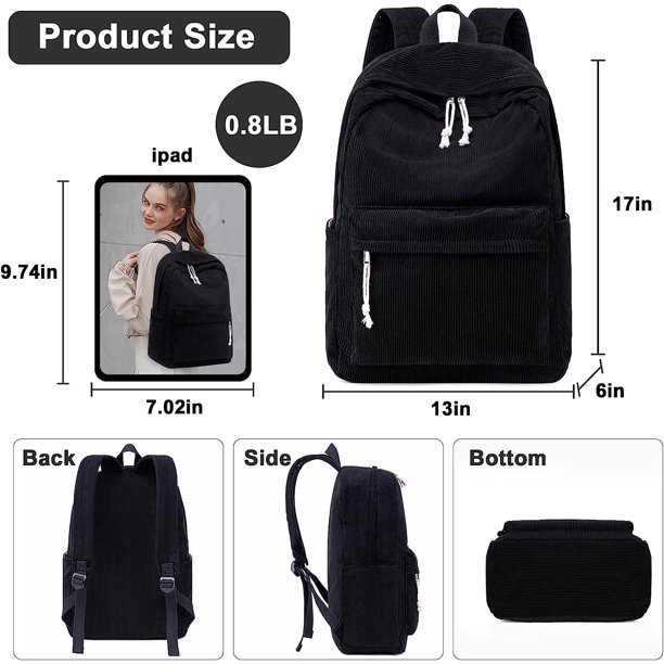 School Backpack for Teens Large Corduroy Bookbag Lightweight 