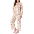 thumbnail image 4 of Conjunto de Pijamas para Mujeres de Manga Larga con Estampado Floral, Pulóver con Nudo Frontal, Pantalones Anchos Suaves de 2 Piezas, XL, Floral Rosa, 4 of 5