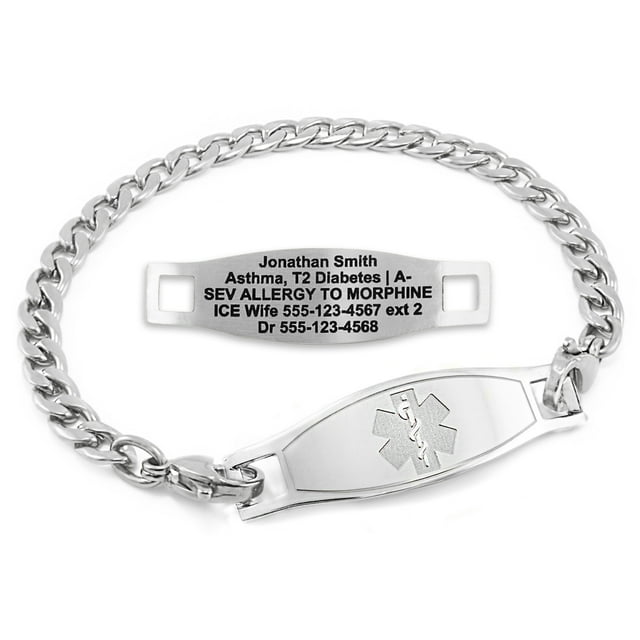 MedicEngraved Stainless Steel Custom Medical Alert Bracelet - 5mm Curb Link