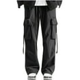 thumbnail image 2 of jjayotai Cargo Pants for Men, Drawstring Stretchy Waist Outdoor Straight Wide Leg Pants, Fashion Y2k Street Trousers with Pocket Black XXXL, 2 of 4
