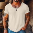 thumbnail image 2 of BiZtdJrK Fashion Summer T Shirts for Men Frayed Hem Short Sleeve Cotton Linen Tee Tops Breathable Solid Casual T-Shirt Beige L, 2 of 7
