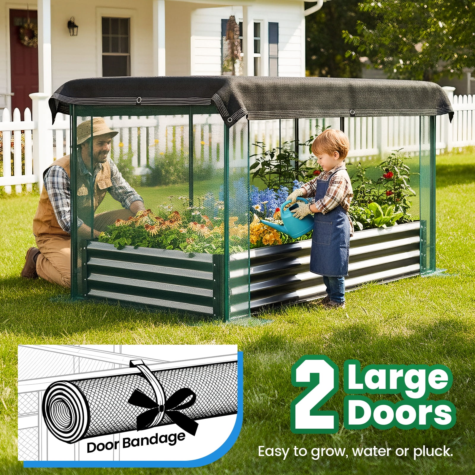 Quictent 6x3x1 ft Raised Garden Bed Galvanized Steel Metal with Crop Cage Plant Protection Net Tent Shade Cloth Kit Metal Planter Box Dark Gray