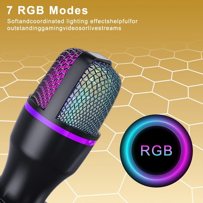 USB Gaming Microphone with RGB, Tripod & Pop Filter - Condenser Mic for Streaming, Podcast, PC, PS4/5, Skype, YouTube, Conference Call