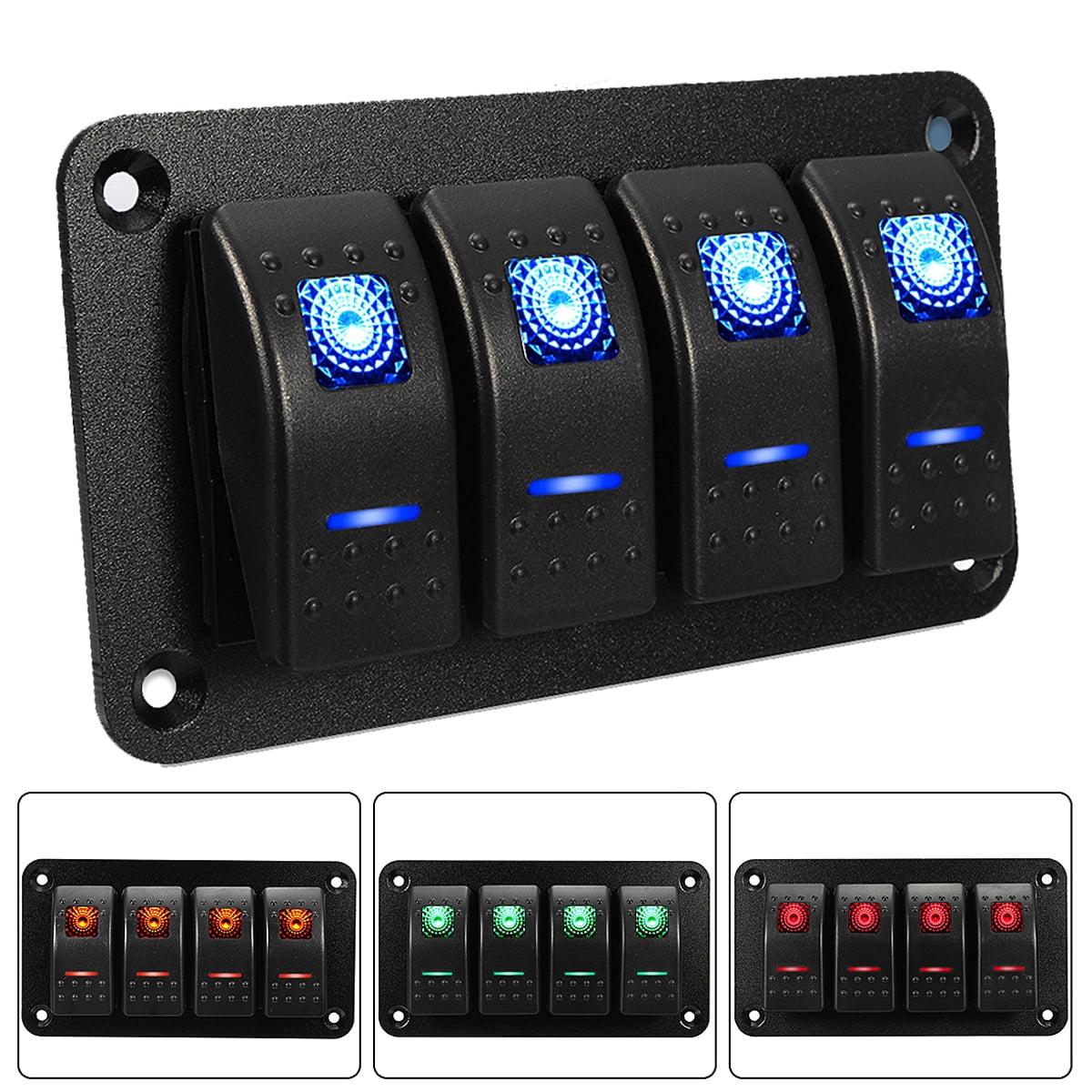 Universal 4gang Led 12v24v Car Caravan Marine Boat Rocker Switch Panel