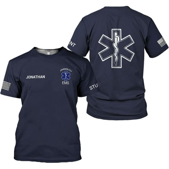 Personalized EMS EMT Student Paramedic T-Shirt 3D Emergency Medical Technician Shirt, Custom Name Dept Tshirt Gift (S)