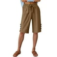 thumbnail image 4 of uublik Shorts for Women Dressy Casual Casual High Waisted Beach Shorts Wide Leg Drawstring Cute Summer Vacation Outfit Khaki, 4 of 5