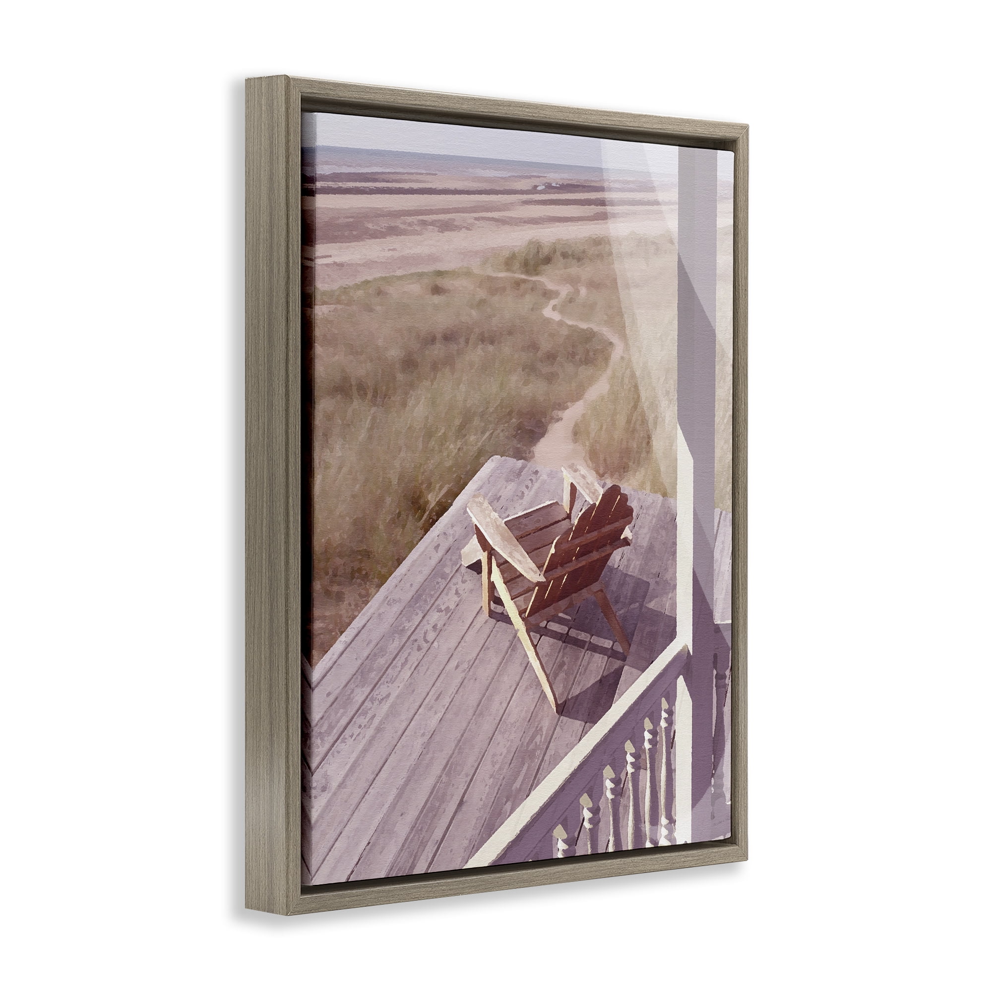 Stupell Industries Hamptons Beach Porch Landscape Painting Brown Floater Framed Canvas Art Print Wall Art, 25 x 31