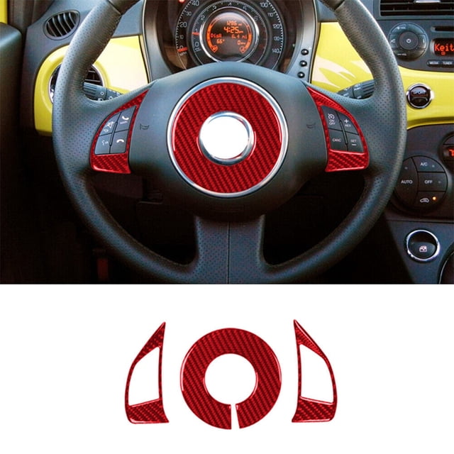 Real Bright Soft Car Interior Carbon Fiber Sticker Decoration3Pcs Red Carbon Fiber Interior Steering Wheel Accent Cover For Fiat 500Auto Car Protection Interior Accessories