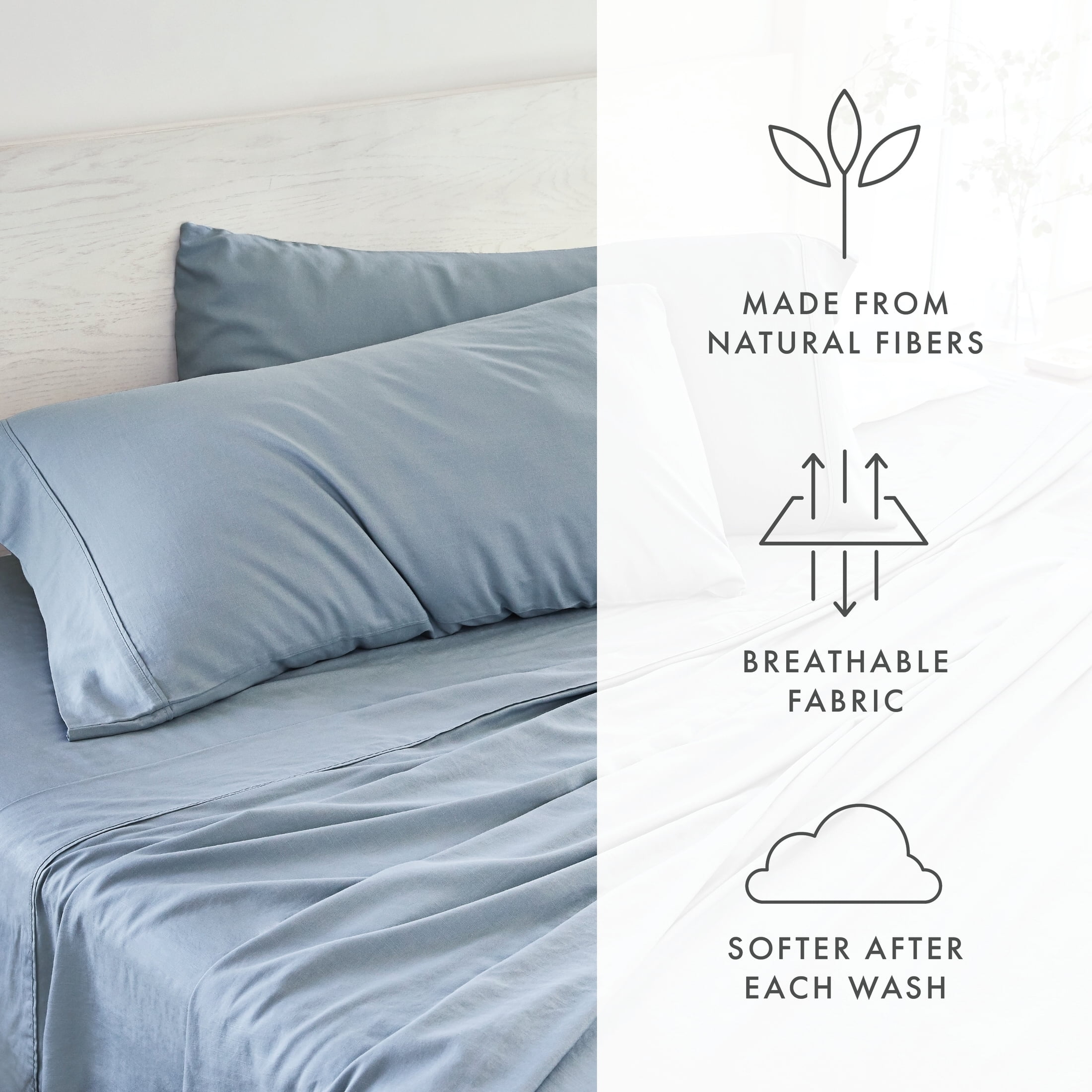 Noble Linens 4 Piece Linen Bamboo-Blend Bed Sheet Set, Light Blue, King
