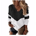 thumbnail image 4 of Suéter holgado con cuello en V y combinación de colores en contraste para mujer, estilo europeo y americano, para otoño e invierno, 4 of 5