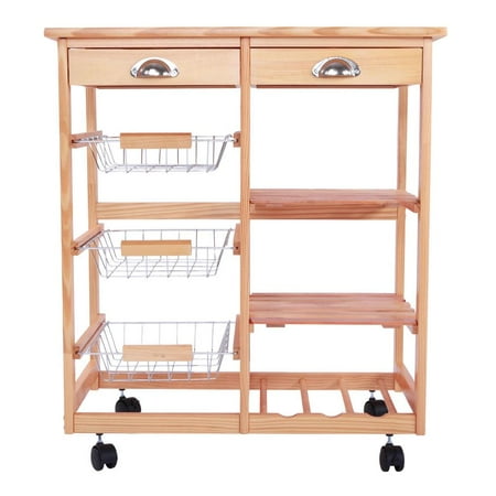 - Ktaxon Rolling Wood Kitchen Trolley Island Utility Storage Cart With Drawers Baskets,On Wheels