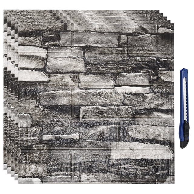 Paneles de pared 3D despegar y pegar, 30 piezas de papel pintado de ladrillo de espuma para dormitorio, panel de pared de piedra sintética, papel pintado autoadhesivo (ladrillo gris) Unique Bargains paneles de pared 3d