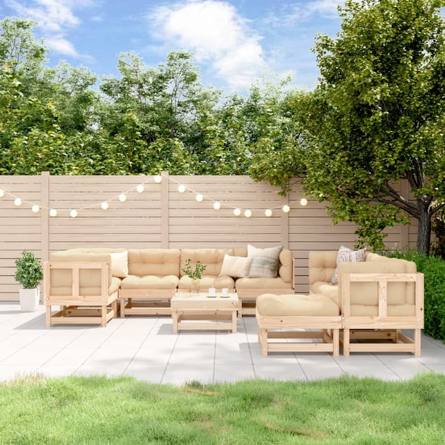 vidaXL 10 Piece Garden Lounge Set with Cushions Solid Wood