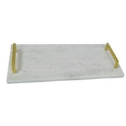 LA BELLA HOME | Handmade White Marble Tray | Rectangle Shape | Gold Handle | Vanity Tray | 16''x8'' (Inch)