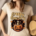 thumbnail image 4 of Creepy Country Halloween Shirt for Women, Rustic Pumpkin Candle Graphic Tee, Light Pink, Size 2XL, 4 of 6