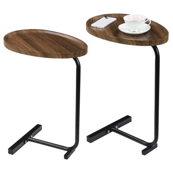 2-Pack C-Shaped Side Tables, Mobile Tea Tables, Small Sofa Side Tables with L-Shaped Metal Frame, Snack-Style End Side Couch Tables for Living Room, Sofa, TV Tray