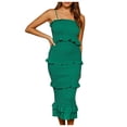 thumbnail image 2 of Robes Grande Taille Dames Couleur Unie Élastique Mode Plissée Slim Robe à Bretelles Grande Taille Robe Verte S, 2 of 5