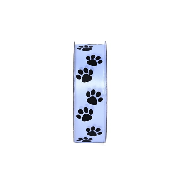 Gwen Studios 7/8" Paw Prints White Ribbon, 7 Yards