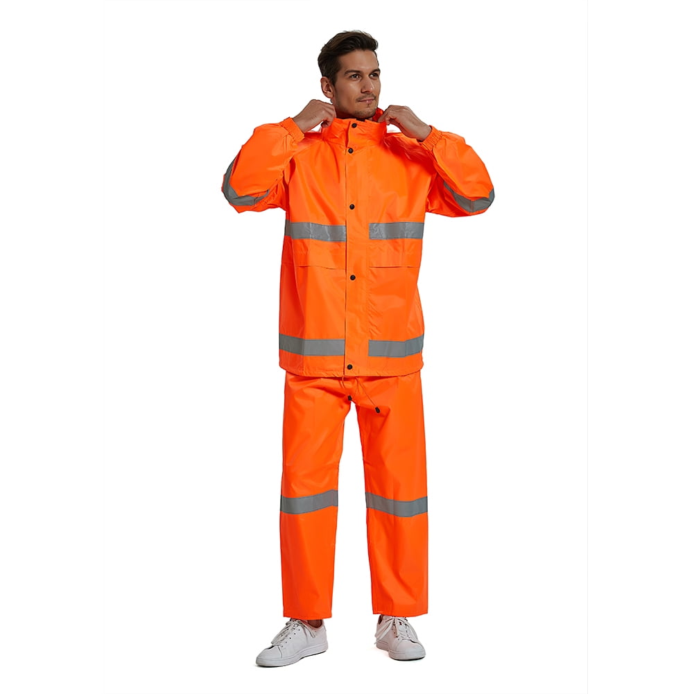 ORANGE Hi Vis Rain Suit New Waterproof Jacket Trousers Set Mens Rain