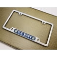 thumbnail image 2 of BestLicensePlateFrames U.S. Navy License Plate Frame, Anodized Aluminum Thin Top, Narrow Style with Navy Insert, Silver, Includes Free Caps, 2 of 6