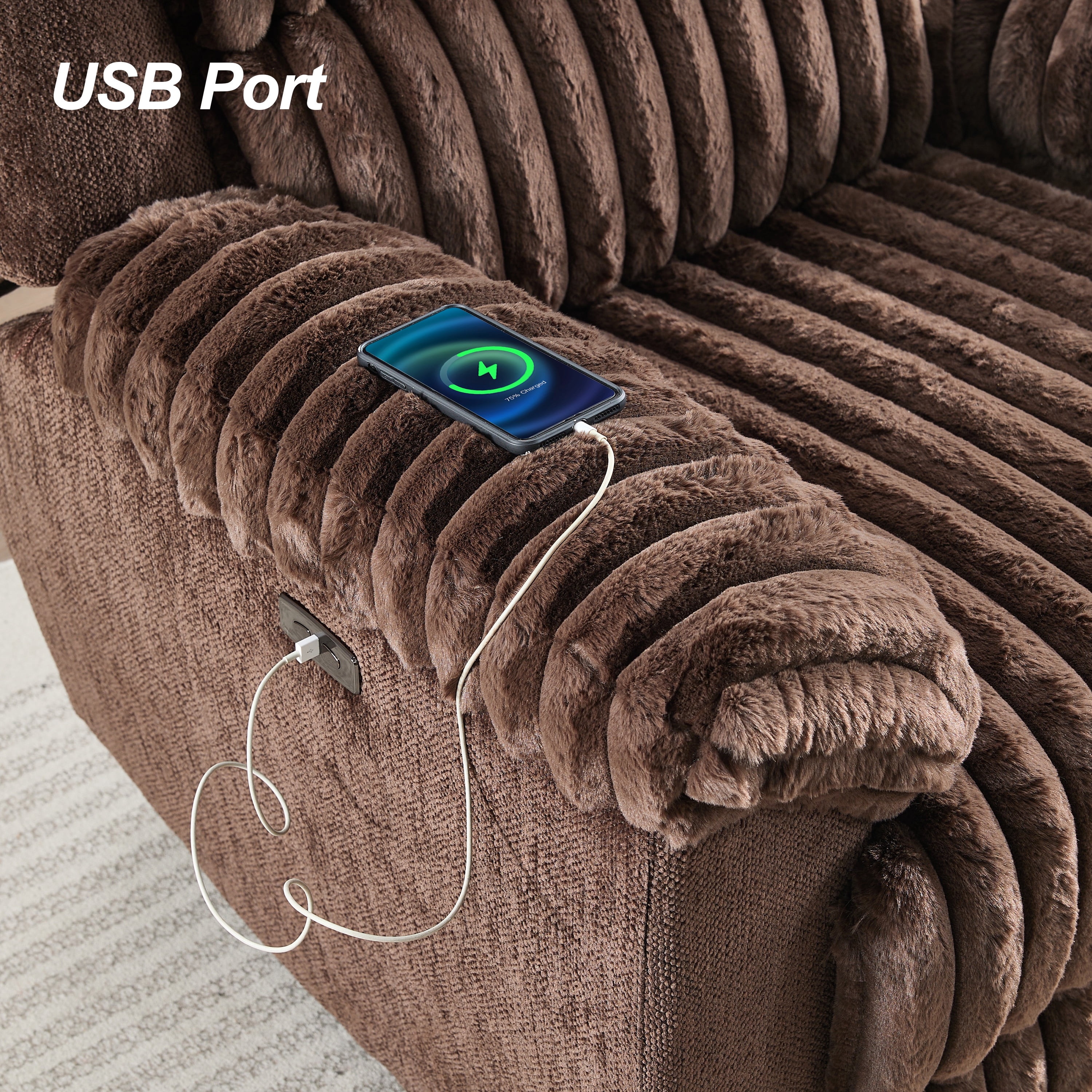Oversized Power Recliner Zero Gravity with USB Port for Big and Tall Man Faux Fur Electric Extra Large Reclining Chairs for Living Room Soft Lumbar Support,26" Seat Width Brown