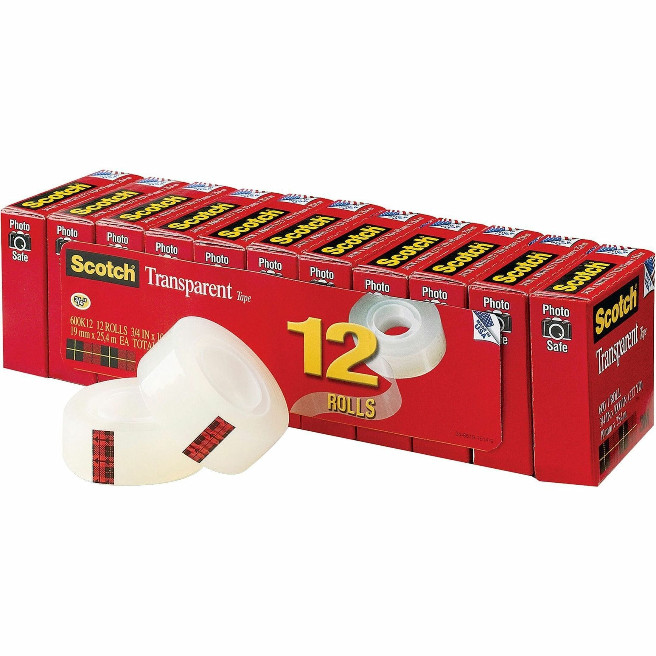 Scotch Transparent Tape, 3/4"W