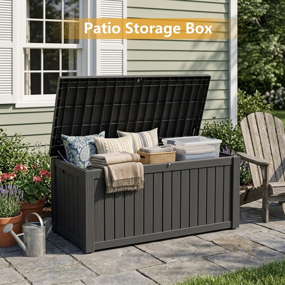Decksplore Outdoor Storage Box, 150 Gallon Waterproof Deck Box, Heavy-Duty Pool Storage Bins Outdoor Waterproof, Black