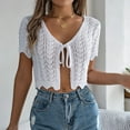 thumbnail image 6 of Summer Lace Up Hollowed Out Short Sleeved Knitted Cardigan Vacation Navel Sun Shirt Sun Shirt Women Sun Shirt, 6 of 8