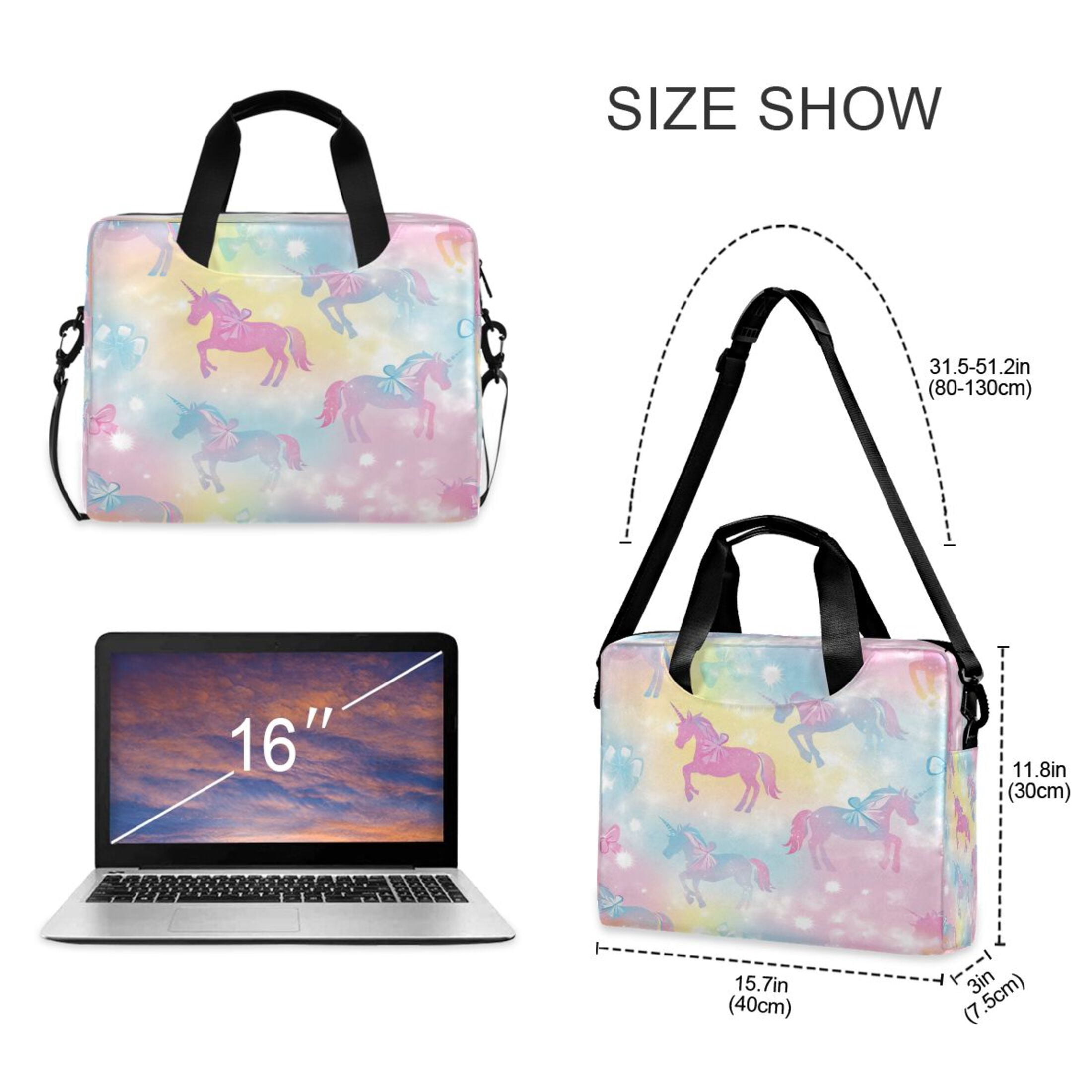 16" Laptop Tote Bag Laptop Sleeve Case Computer Briefcase for Work & Travel Pastel Unicorns and Bows