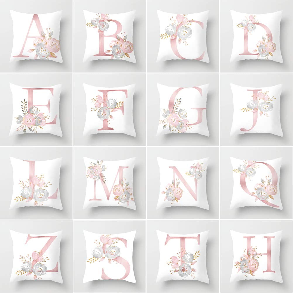Housse De Coussin Décorative 40x40 Cm - Lettres De L'alphabet - Velours Doux - Rose - Fermeture éclair Cachée