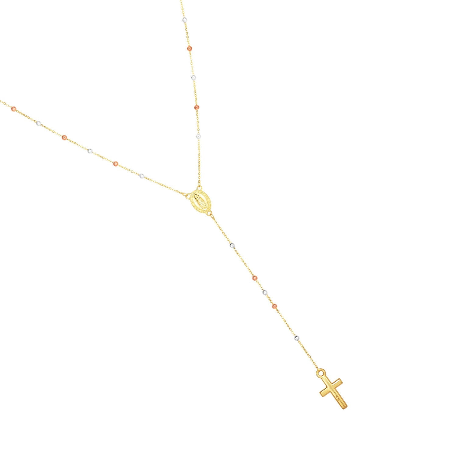 JewelStop 14k Tri-color Gold Polished Finish 1.7mm Rosary Inspired Lariat Chain Necklace - 26"