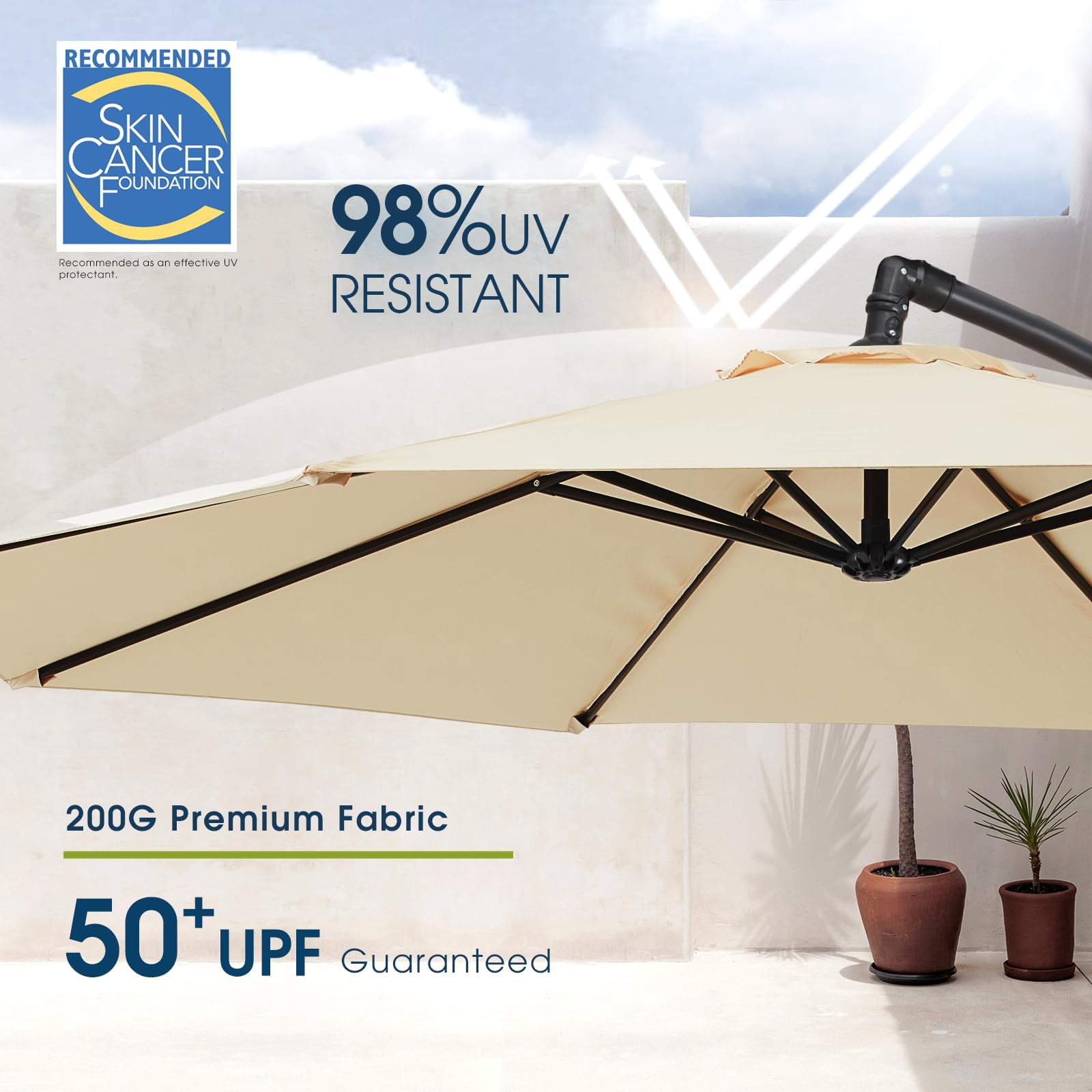 wikiwiki 10ft Patio Umbrella with Base Included, Outdoor Offset Cantilever Umbrella with Sandbag Base for Backyard, Garden and Pool, Easy to Tilt and Crank, Beige