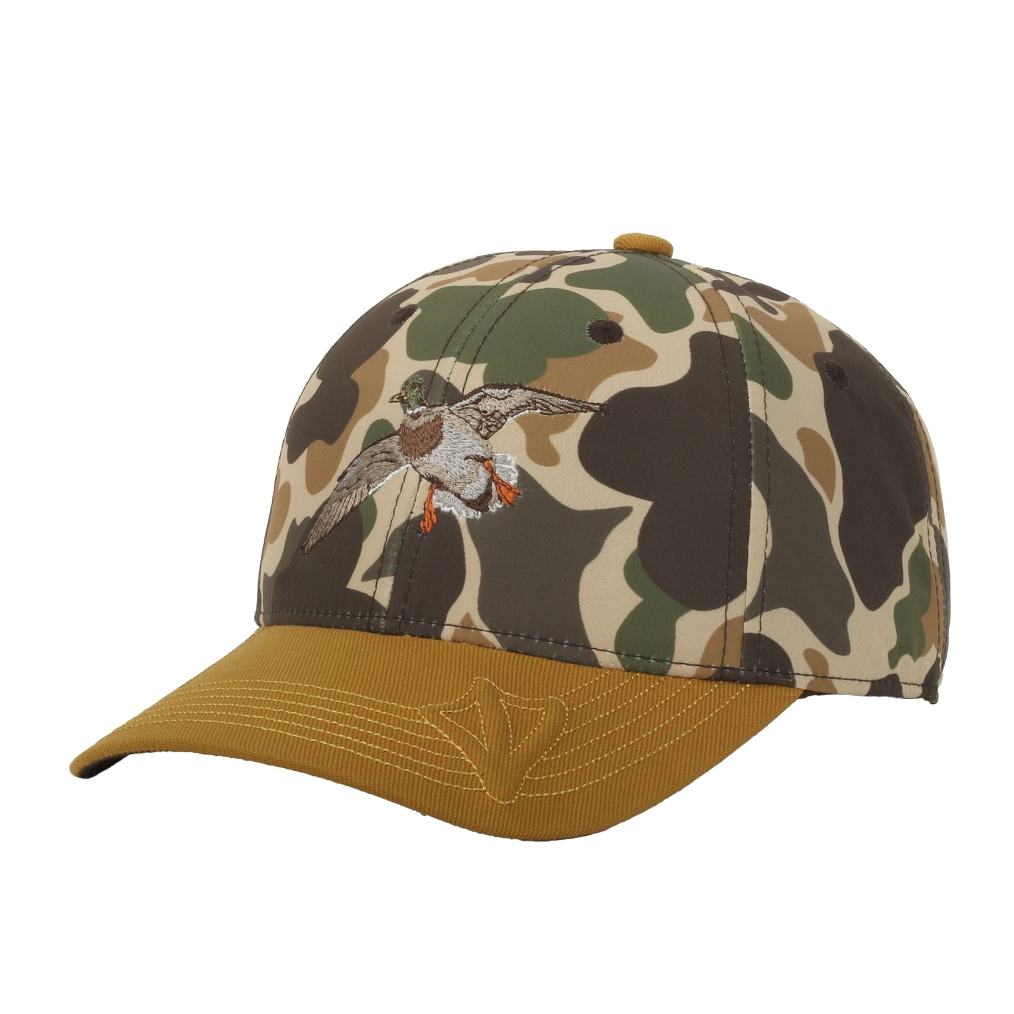 Outdoor Cap Mallard Duck 6-Panel Structured Hat – Embroidered Camo Cap with Brown Visor, One Size