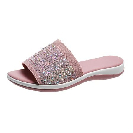 

wofedyo Slippers for Women Ladies Shoes Platform Sandals Fashion Rhinestone Solid Color Breathable Sandals House Slippers for Women