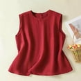 thumbnail image 4 of Women's Vest Sleeveless Cotton-Linen Plus-Size Loose-Fit Slimming T-Shirt - White/Red/Beige - M/L/XL/XXL | Yubnlvae (Red | XL), 4 of 6