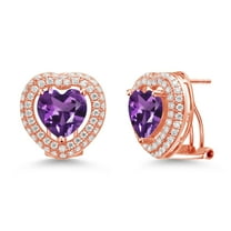 Gem Stone King 18K Rose Gold Plated Silver Post Clip Stud Earrings Amethyst Moissanite (7.95 Cttw)
