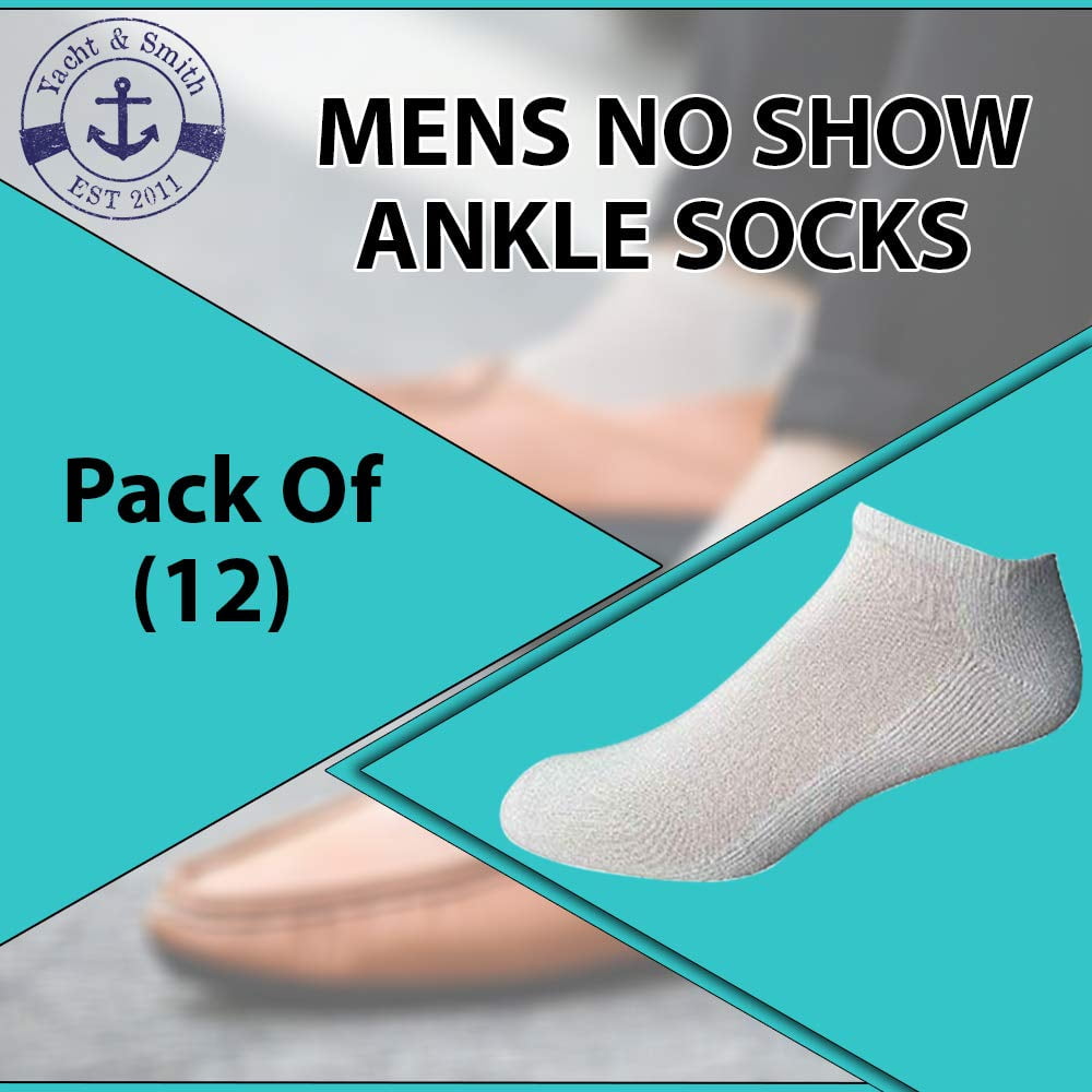 Yacht & Smith Mens Wholesale Bulk No Show Ankle Socks, Big And Tall Cotton Sport Athletic Sock Size 13-16