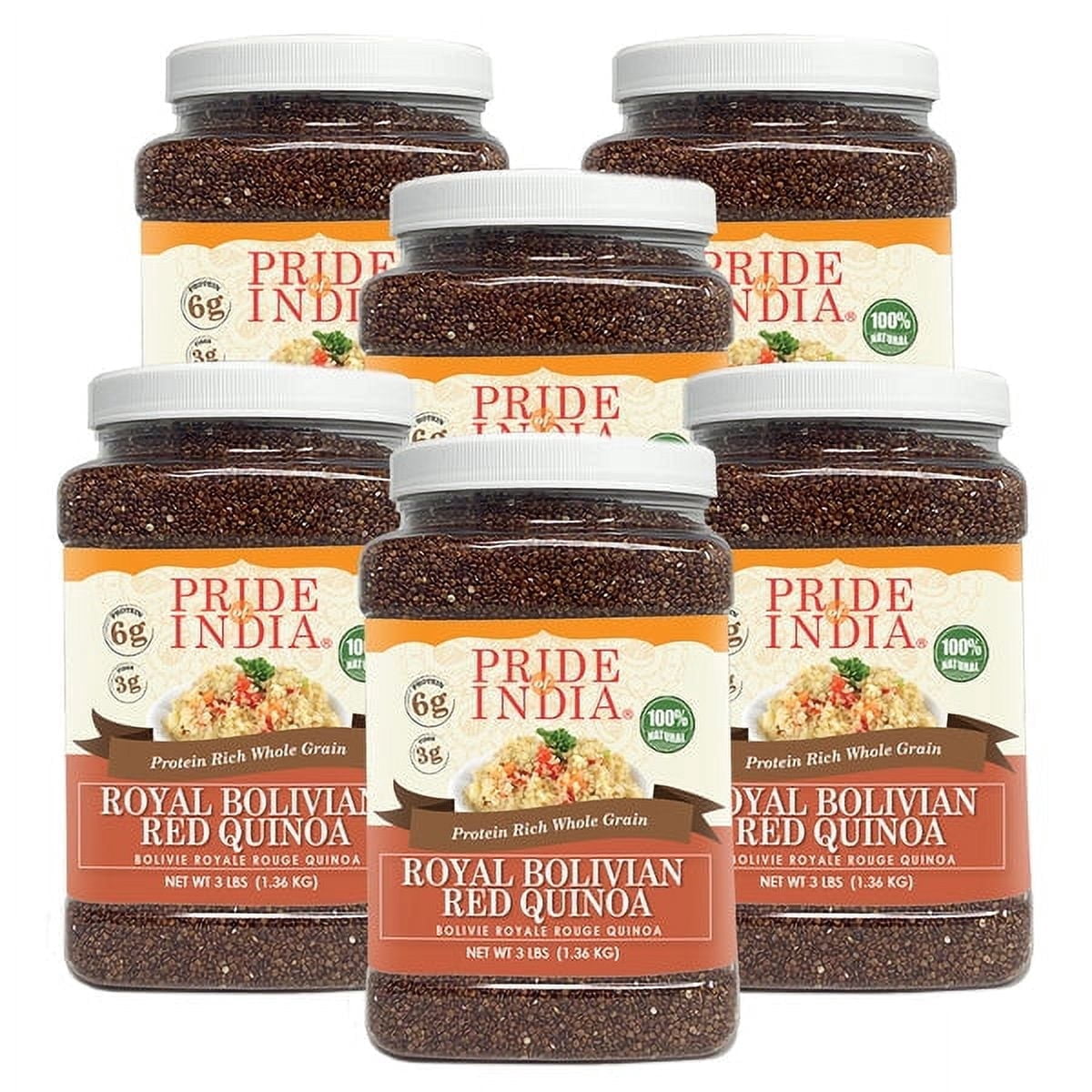 Pride of India - Pack of 6 - Royal Bolivian Red Quinoa, 3 lbs Jar, Protein Rich, Gluten Free Quinoa Whole Grain