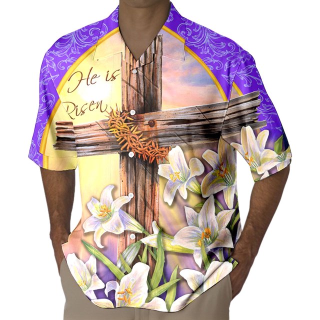 Wyzesi Long Sleeve Shirt Men Blue Mens Easter Short Sleeved Shirt Festive Relaxed and Comfortable Style Simple All Over Printed Lily Short Sleeved Shirt Dress Shirts for Men Short Sleeve Pattern