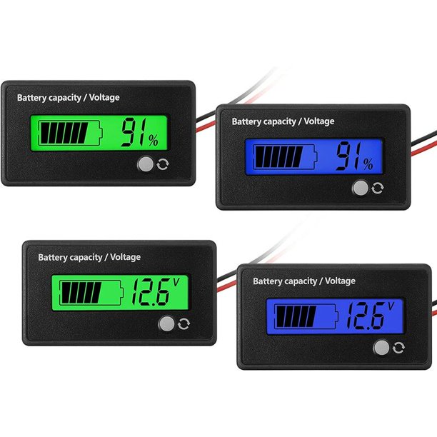 medidores de batería DC 12 V 24 V 36 V 48 V 72 V con alarma, indicador de voltaje de capacidad de la batería, monitores indicador de batería de plomo-ácido e indicador de batería de iones de litio (verde y azul) oso de fresa Electrónica