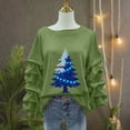 thumbnail image 5 of Yteetum Women's Christmas Crewneck Sweatshirts Oversized Christmas Tree Print Pleated Ruffle Trim Pullover Hoodless Sweatshirts Womens Casual Xmas Graphic Round Neck Loose Lantern Sleeve Sweatshirts, 5 of 5