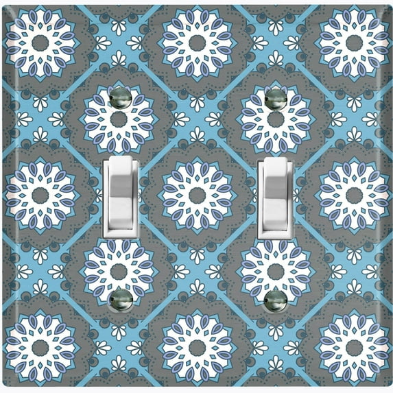 Metal Light Switch Plate Cover Mandala Blue Floral Pattern Damask MDL116