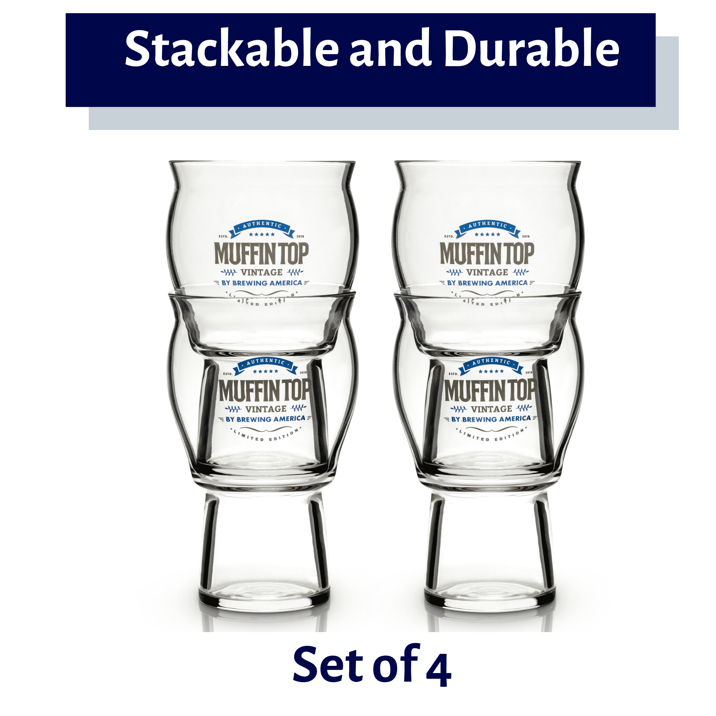 Brewing America Muffin Top Nucleated Beer Glasses - Cider, Soda, Tea - Muffin Top Clear 4 Pack, Size: One Size