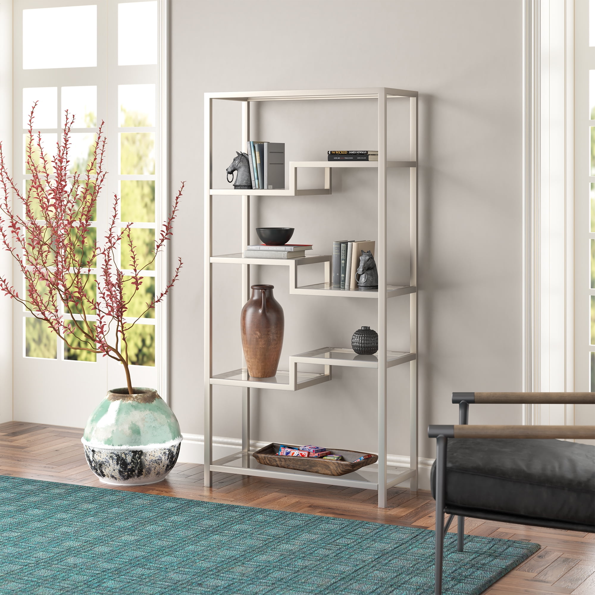 Evelyn&Zoe Modern Bookcase, Silver