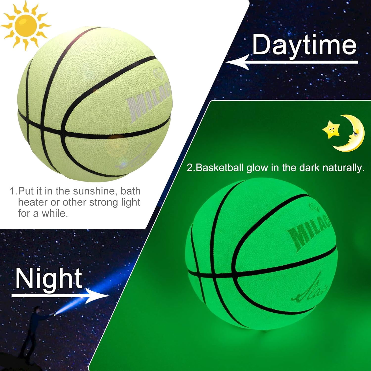 Basketball Glow in The Dark, Glowing Leather Green Light up Basketball Gift for Boys, Girls, Men, Women Indoor-Outdoor Night Basketball Game with Pump (Size 5/6/ 7)