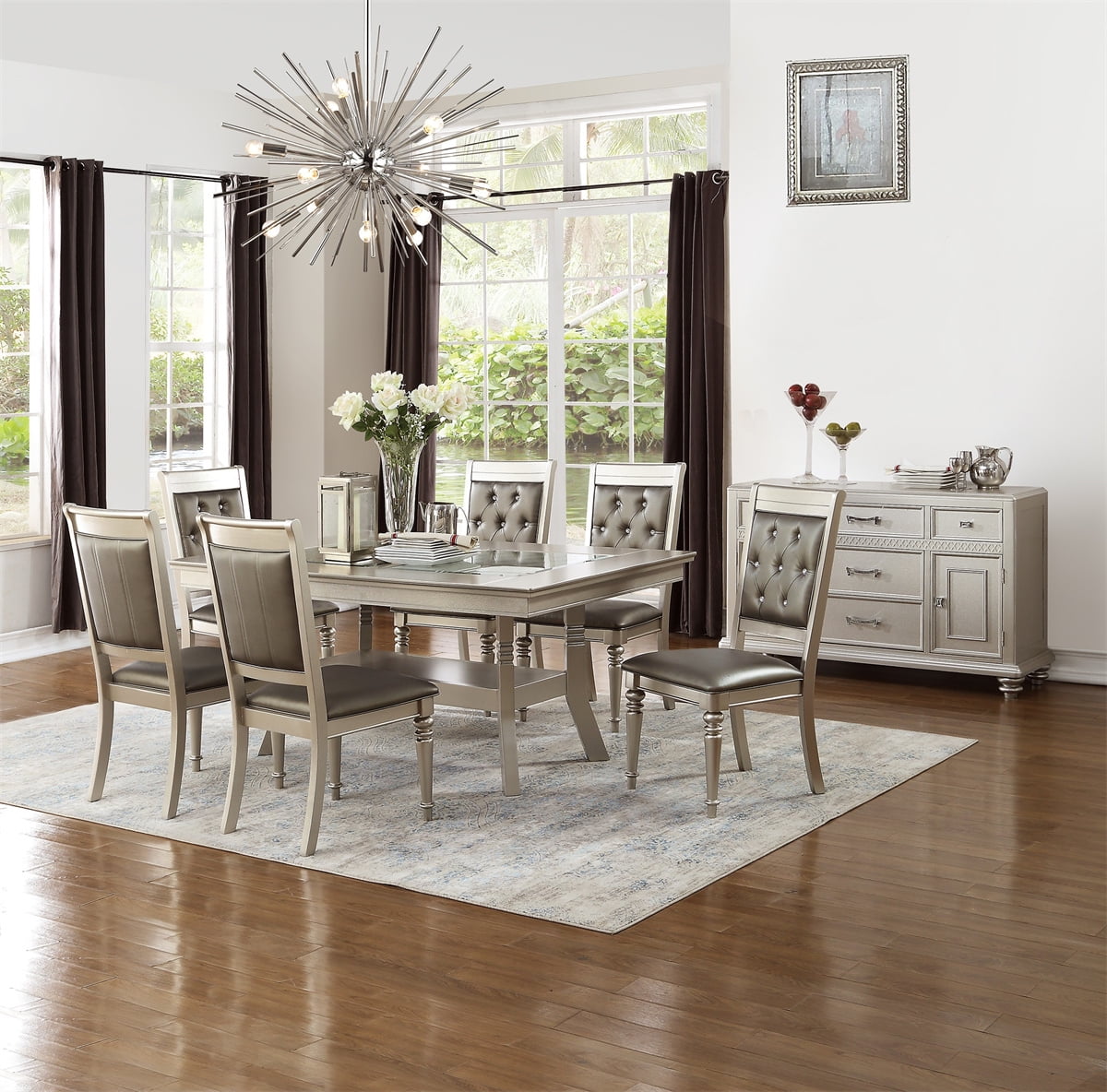 2-Piece Home Dining Chair Set,Luxury Silver Accent Tufted Upholstered Chairs,Modern Wood Chair 
