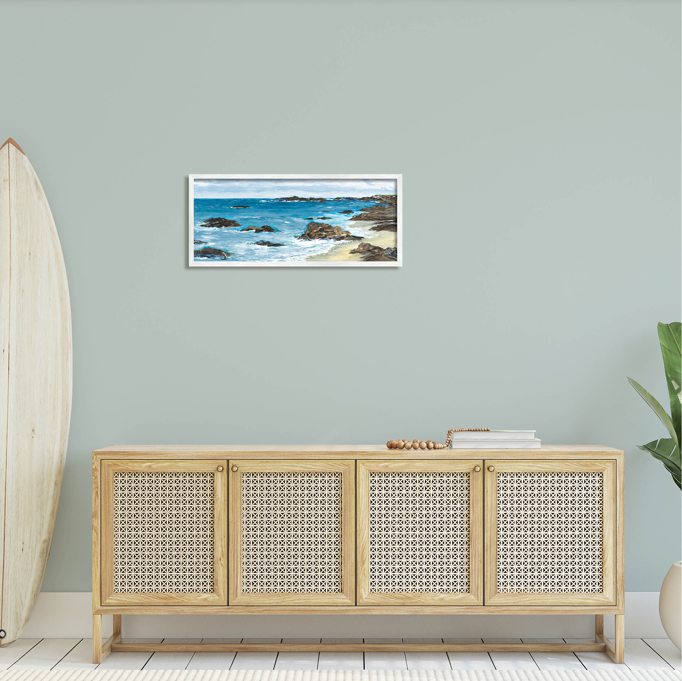 Stupell Industries Rocky Beach Coast Painting Painting White Framed Art Print Wall Art, Design by Julie DeRice
