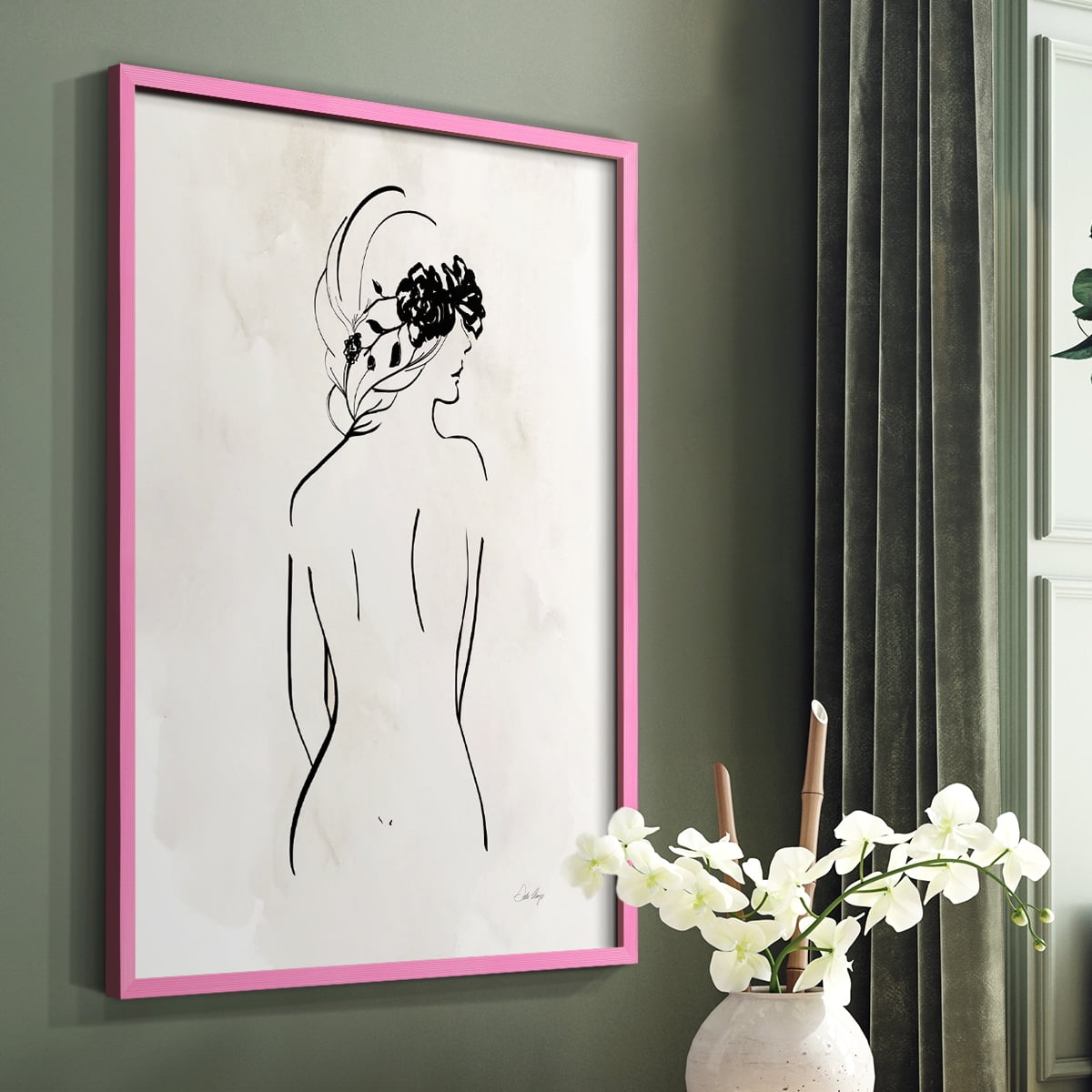 Romantic Line Art I in Pink Solid Wood 8 x 10 Framed Print
