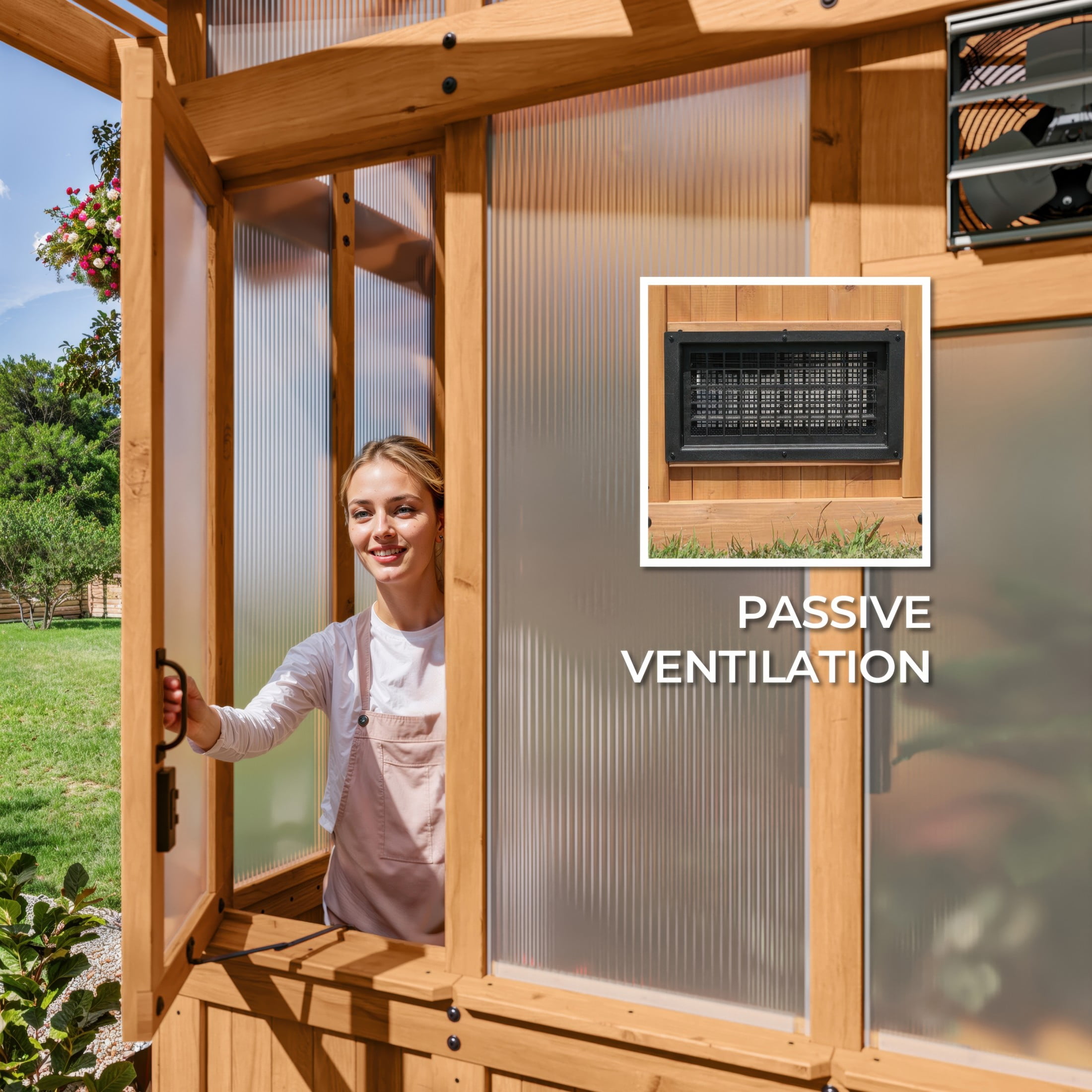 Backyard Discovery Poppy 9'x6' Cedar Wood and Polycarbonate Greenhouse Kit, PowerPort